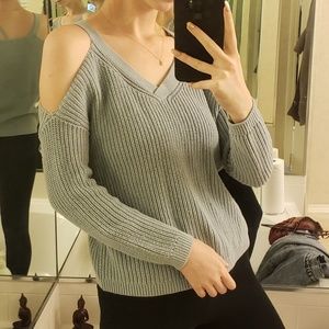 LA Hearts Blue/Gray Open Shoulder Sweater